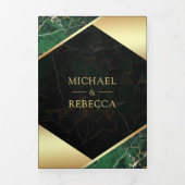 Invitation Trois Volets Mariage photo en marbre vert émeraude géométrique  (Page de couverture)