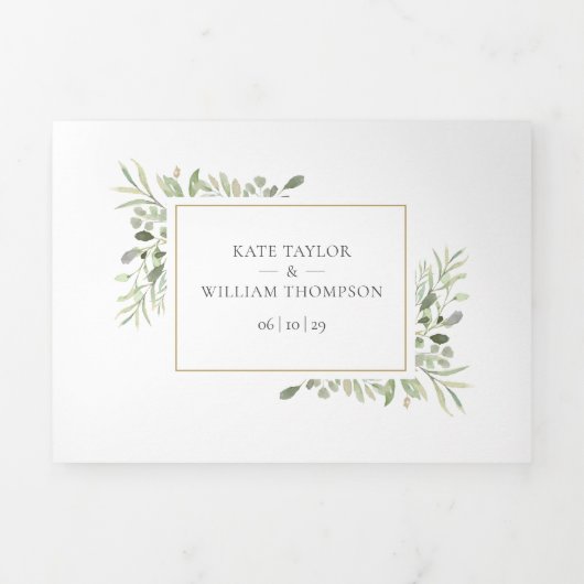 Invitation Trois Volets Mariage photo Feuille Botanical Greenery (Page de couverture)