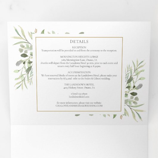 Invitation Trois Volets Mariage photo Feuille Botanical Greenery (Intérieur en premier)