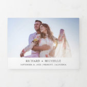 Invitation Trois Volets Mariage photo Feuille de couronnes vertes et blanc (Page de couverture)