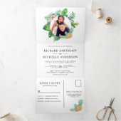 Invitation Trois Volets Mariage photo Feuille de couronnes vertes et blanc (Intérieur)