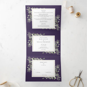 Invitation Trois Volets Mariage photo Feuille de Purple Botanical Greenery