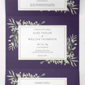 Invitation Trois Volets Mariage photo Feuille de Purple Botanical Greenery (Intérieur au milieu)
