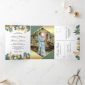 Invitation Trois Volets Mariage photo Feuille géométrique Gold Foil (Intérieur)