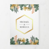 Invitation Trois Volets Mariage photo Feuille géométrique Gold Foil (Page de couverture)