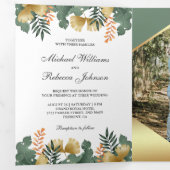 Invitation Trois Volets Mariage photo Feuille géométrique Gold Foil (Intérieur en premier)
