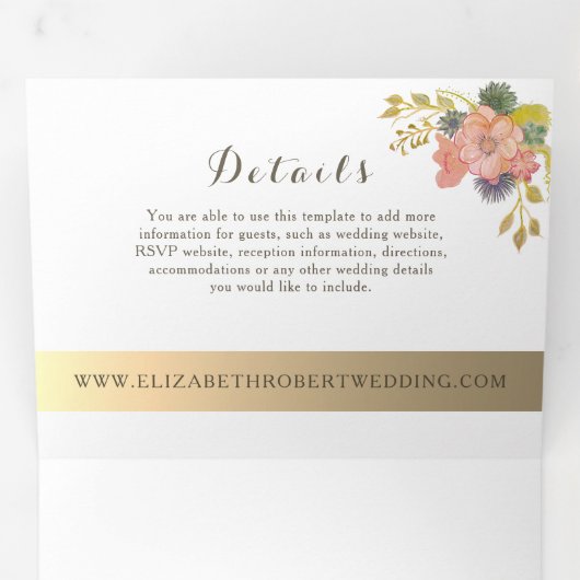 Invitation Trois Volets Mariage photo floral aquarelle (Intérieur en premier)