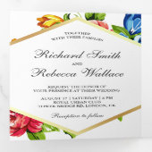 Invitation Trois Volets Mariage photo floral moderne et géométrique (Intérieur en premier)