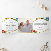 Invitation Trois Volets Mariage photo floral moderne et géométrique (Intérieur)