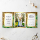 Invitation Trois Volets Mariage photo Gold Parties scintillant Mint Green  (Intérieur)
