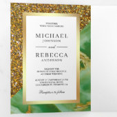 Invitation Trois Volets Mariage photo Gold Parties scintillant Mint Green  (Intérieur en premier)