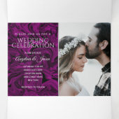 Invitation Trois Volets Mariage photo moderne violet et argent (Intérieur au milieu)