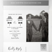 Invitation Trois Volets Mariage photo noir blanc gris (Intérieur au milieu)