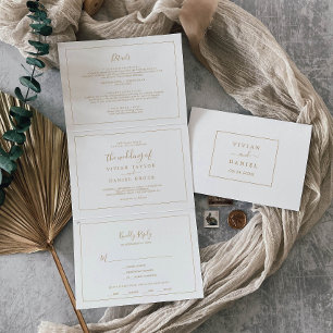 Invitation Trois Volets Mariage Photo Or Minimaliste Tout En Un