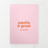 Invitation Trois Volets Mariage photo Retro Font orange et rose QR Code (Page de couverture)