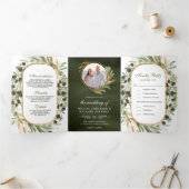 Invitation Trois Volets Mariage photo Rustic Olive Green Feuille (Intérieur)