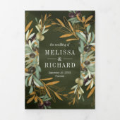 Invitation Trois Volets Mariage photo Rustic Olive Green Feuille (Page de couverture)