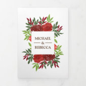 Invitation Trois Volets Mariage photo rustique Feuille rouge et vert (Page de couverture)