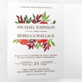 Invitation Trois Volets Mariage photo rustique Feuille rouge et vert (Intérieur en premier)