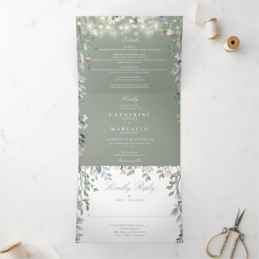 Invitation Trois Volets Mariage photo Sage Green Floral (Intérieur)
