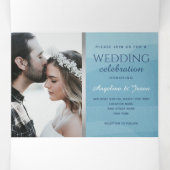 Invitation Trois Volets Mariage photo Silver Blue Typographie (Intérieur au milieu)