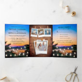 Invitation Trois Volets Mariage photo Tropical Beach Sunset String Lights (Intérieur)