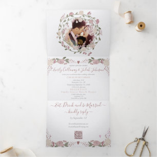 Invitation Trois Volets Mariage Poussière Rose Terreux Teintes Pivoine Flo