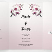 Invitation Trois Volets Mariage rose et blanc orchidée (Intérieur au milieu)