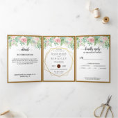 Invitation Trois Volets Mariage rose Floral 🌸 Élégant Printemps botanique (Intérieur)