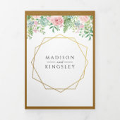 Invitation Trois Volets Mariage rose Floral 🌸 Élégant Printemps botanique (Page de couverture)