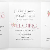 Invitation Trois Volets Mariage rose pâle avec roses roses roses (Intérieur au milieu)