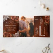 Invitation Trois Volets Mariage Rose Rustique Earthy Orange Dusty Terracot (Intérieur)