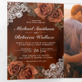 Invitation Trois Volets Mariage Rose Rustique Earthy Orange Dusty Terracot (Intérieur en premier)