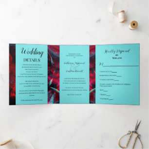 Invitation Trois Volets Mariage rouge et noir dramatique