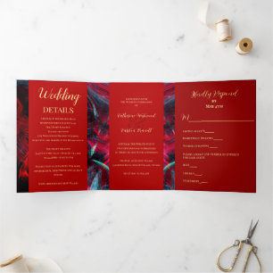 Invitation Trois Volets Mariage rouge et noir dramatique