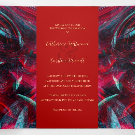 Invitation Trois Volets Mariage rouge et noir dramatique (Intérieur au milieu)