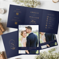 Mariage RSVP minimaliste bleu marine Photo QR Code