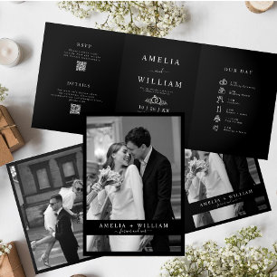 Invitation Trois Volets Mariage RSVP minimaliste photo noir