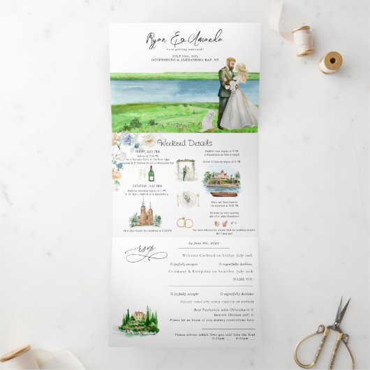 Invitation Trois Volets Mariage Rustique à Alexandria Bay au Bord de la Ri (Intérieur)
