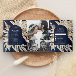 Invitation Trois Volets Mariage rustique bohème Arc de graminée des Pampas