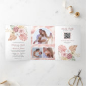 Invitation Trois Volets Mariage Rustique Boho Palmier Roses Rose Poussiére (Intérieur)