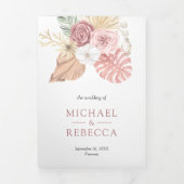 Invitation Trois Volets Mariage Rustique Boho Palmier Roses Rose Poussiére (Page de couverture)