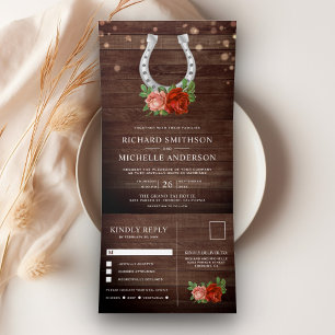 Invitation Trois Volets Mariage Rustique Campagnard en Bois Fleural Fer à 
