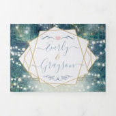 Invitation Trois Volets Mariage Rustique Chic Forestier Bleu Vert Or (Page de couverture)