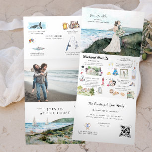 Invitation Trois Volets Mariage rustique côtier au bord de l'océan
