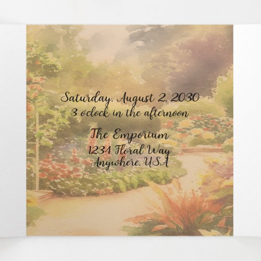 Invitation Trois Volets Mariage rustique dans le jardin (Intérieur au milieu)