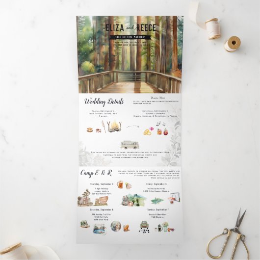 Invitation Trois Volets Mariage rustique de forêt de séquoia (Intérieur)