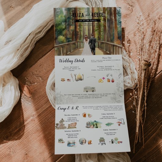 Invitation Trois Volets Mariage rustique de forêt de séquoia