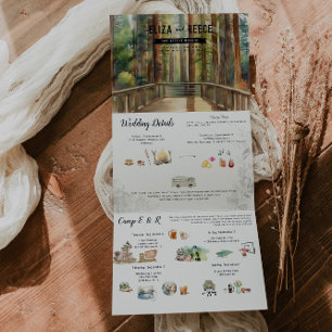 Invitation Trois Volets Mariage rustique de forêt de séquoia