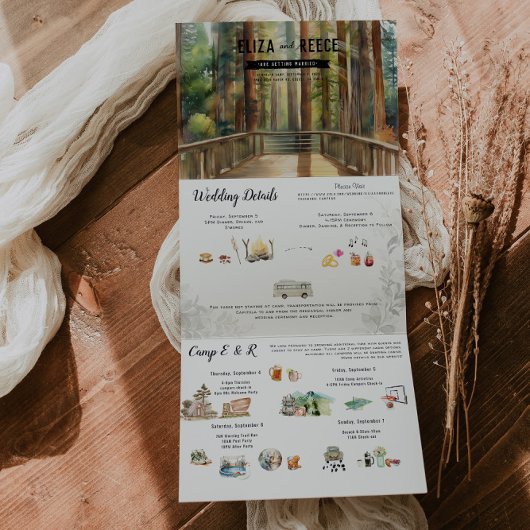 Invitation Trois Volets Mariage rustique de forêt de séquoia
